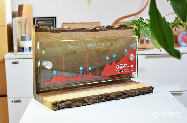 grande-fondo-award-unique-sustainable-salvaged-wood-and-glass-plaque-nonprofit-trophy-BC