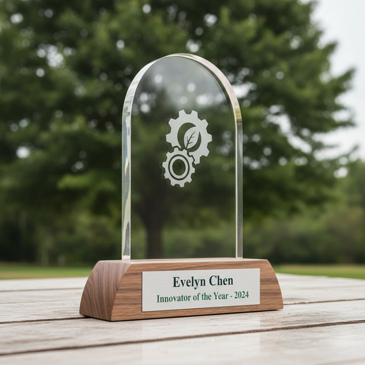 What personalization options are available for custom corporate awards?