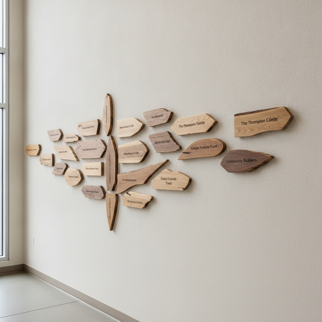 What are sustainable options for nonprofit donor recognition walls and plaques?