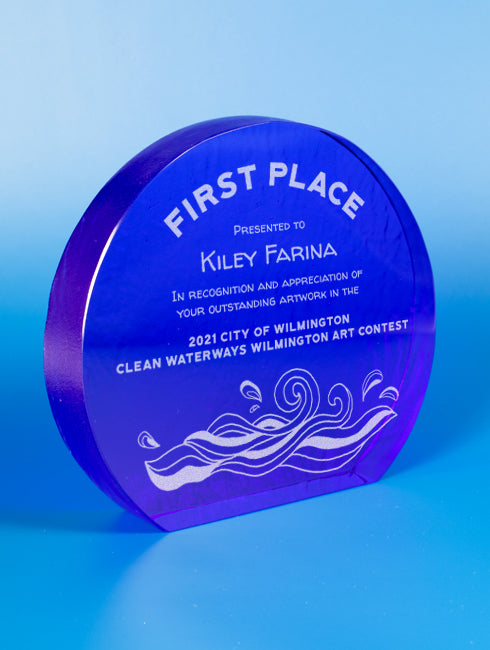 Recycled Glass Award - Cobalt Crescent Trophy Eclipse Awards OS
