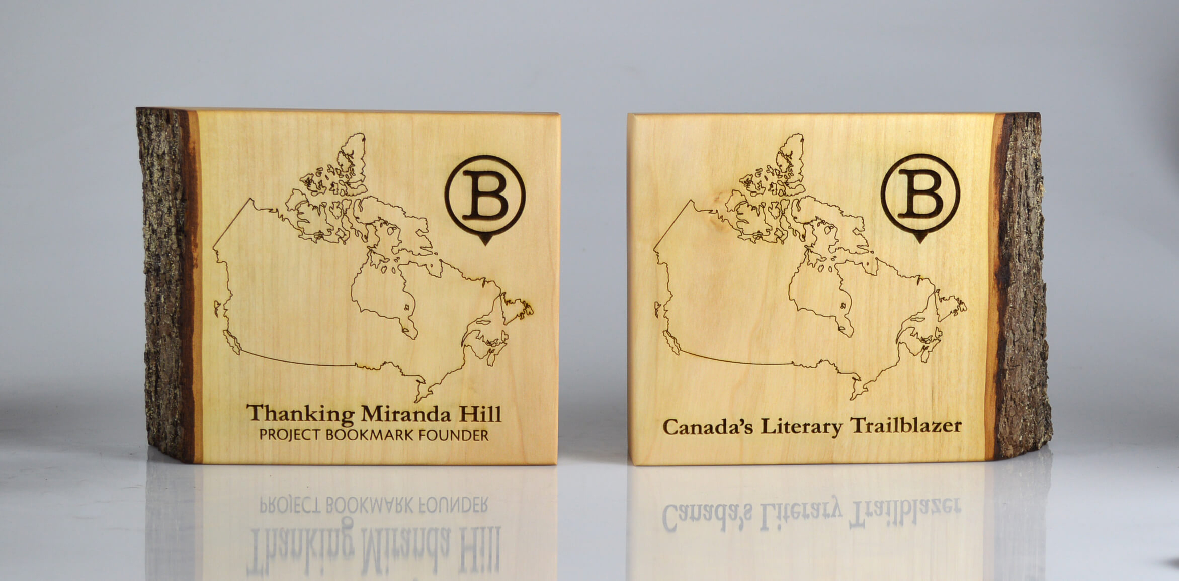 custom-award_sustainable_laser-engraved_salvaged-wood_bookends_recognition_north-america